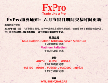 FxPro重要通知：六月节假日期间交易时间更新